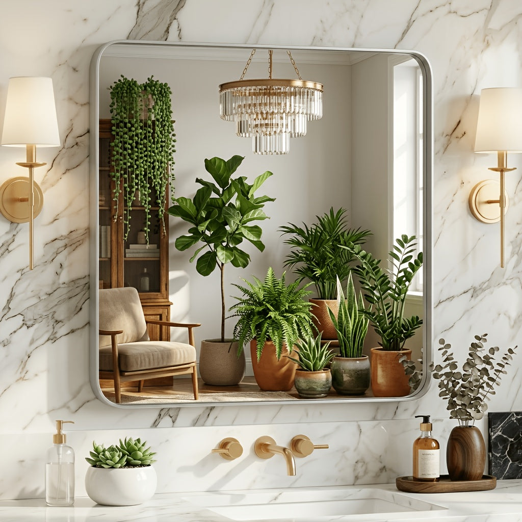 Metal Framed Rounded Rectangle Wall Mirror for Bathroom – Over Sink, Horizontal or Vertical Hanging, Modern Farmhouse Decor, Matte Black, Gold & Silver, Multiple Sizes 16x20 to 36x48 In