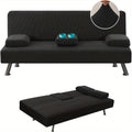 Sofa Cover 4-Piece Stretch Futon Slipcover Set with Removable Armrest & Cupholder Covers – Spandex Jacquard Furniture Protector, Black & Navy