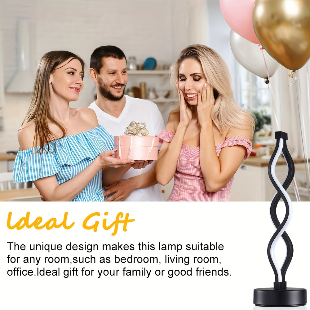 Spiral LED Table Lamp Dimmable 3-Color Modern Minimalist Bedside Lamp - Creative Wave Design Desk Lamp with Metal Base & USB Charging, Small Night Lamp for Bedroom, Living Room, Office & Study