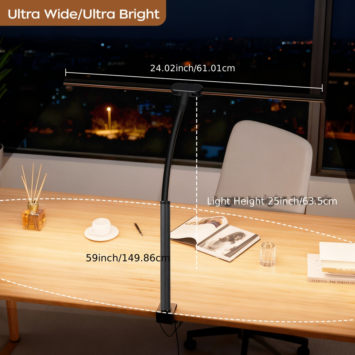 Dual-Head LED Desk Lamp Foldable Gooseneck with Remote – 3 Color Temperatures 10 Brightness Levels USB Powered Eye-Care Office & Bedroom Study Lamp with Clip