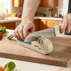 4-Stage Knife Sharpener Professional Manual Sharpener - Multi-Purpose Kitchen Knife Sharpener for Ceramic, Scissors & Hunting Knives, Anti-Slip Ergonomic Handle, Stone Design Blade Sharpener