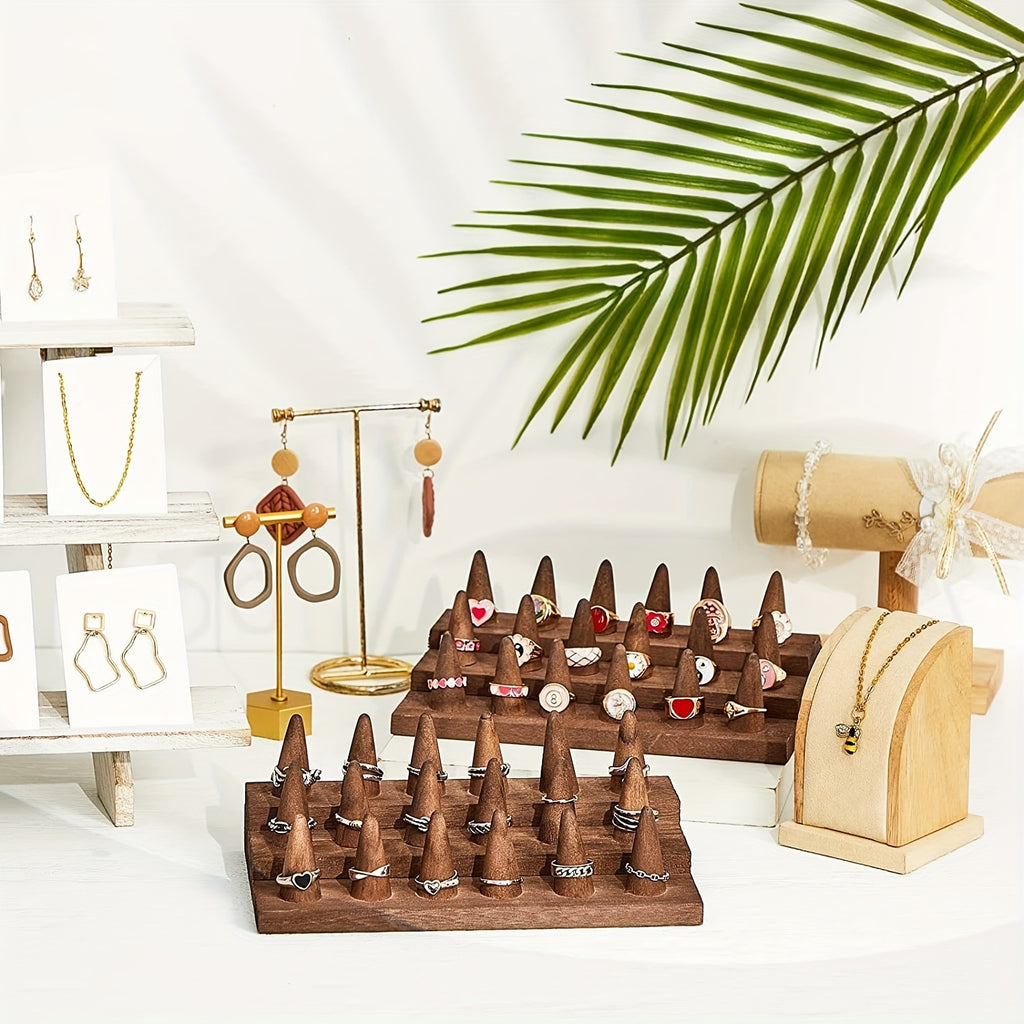 Solid Wood Ring Display Stand Jewelry Tower – 3-Tier Holds 18 Rings or 2-Tier Holds 12 Rings Elegant Ring Organizer for Home Decor Showcase Storage