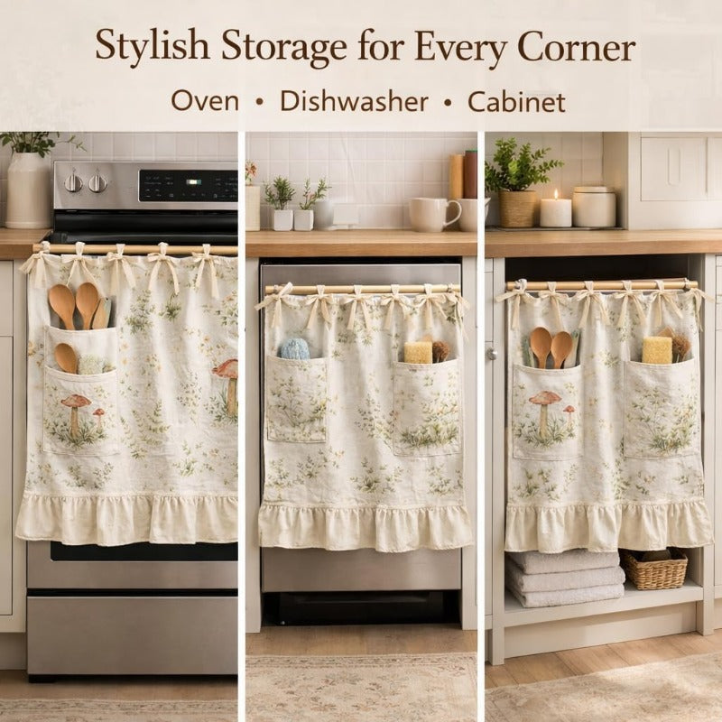 Appliance Skirt Curtain with Pockets – Farmhouse Kitchen Decor, Blackout Polyester, Grommet Top, Ruffled Trim | Hides Dishwasher, Washing Machine & Range Clutter | Nuvia Haven