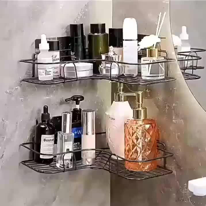 Corner Shower Shelf Wall Mounted Stainless Steel Bathroom Organizer, Multi-Compartment Caddy for Shampoo Conditioner Cosmetics, Anti-Rust Space-Saving Design, Black or White, Modern Shower Storage