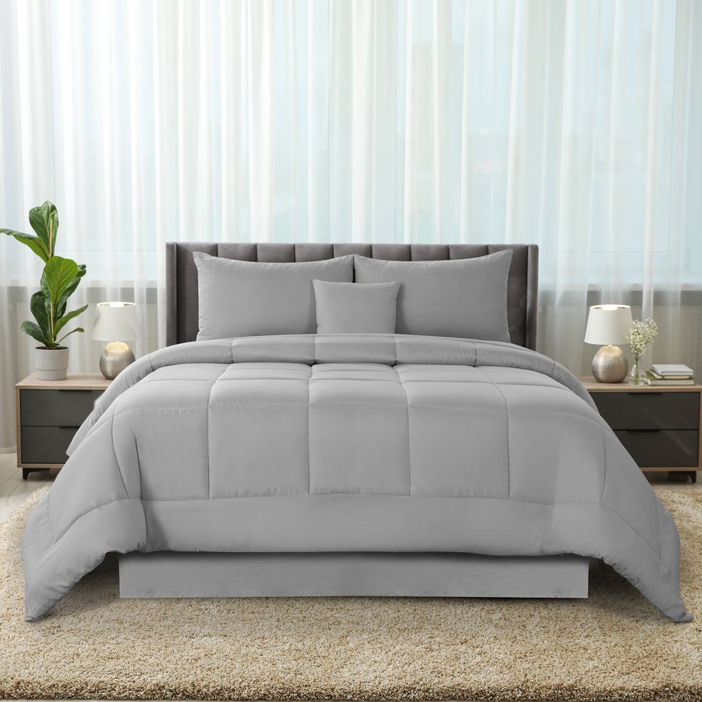 5-Piece Comforter Set – Reversible Quilted Down Alternative Bedding Set with Pillow Shams, Bed Skirt & Cushion | All Season | Twin, Queen, King