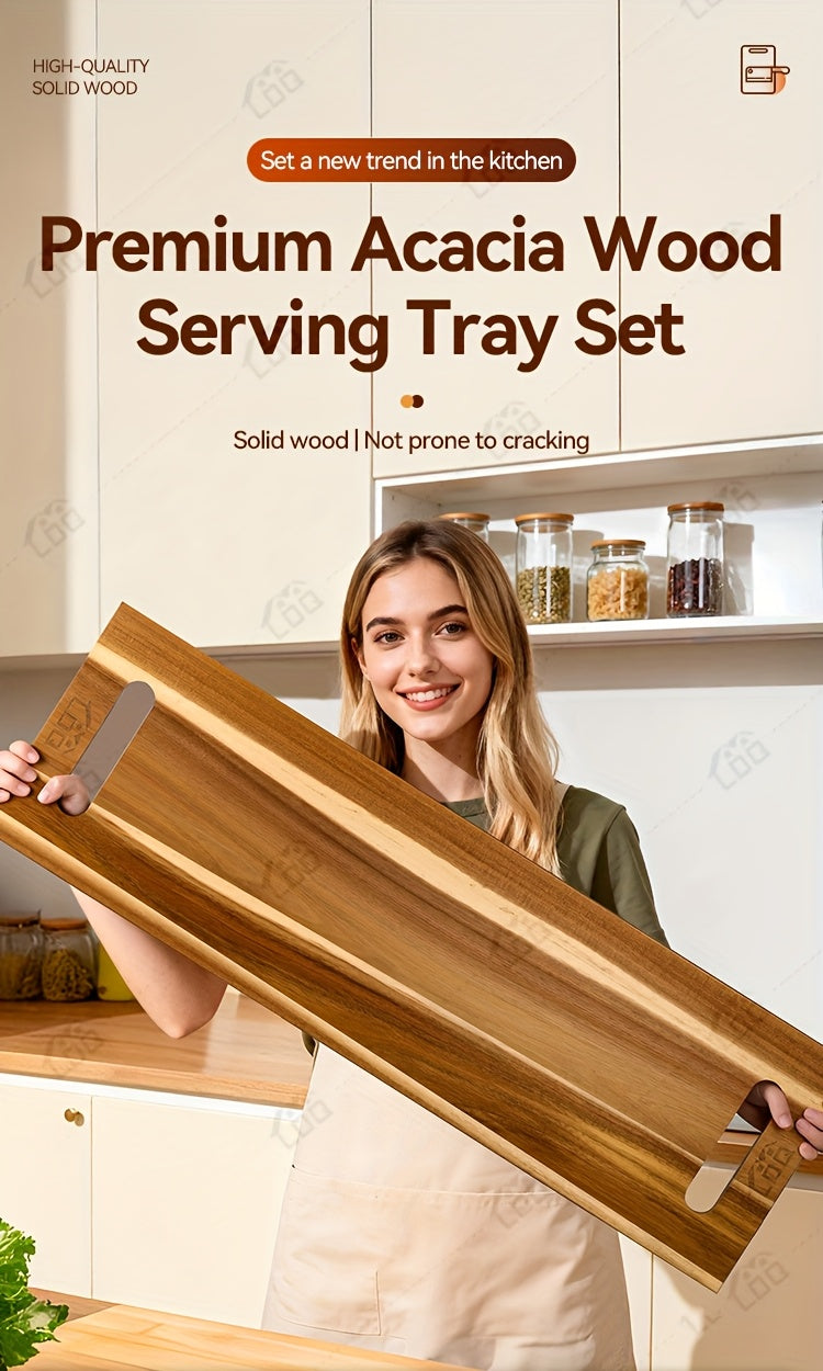 Extra Large Acacia Wood Charcuterie Board 36x12 Inch with Handles and 2 Stands - 3ft Rectangular Cheese and Meat Serving Platter for Party Entertaining - Oversized Grazing Board Gift