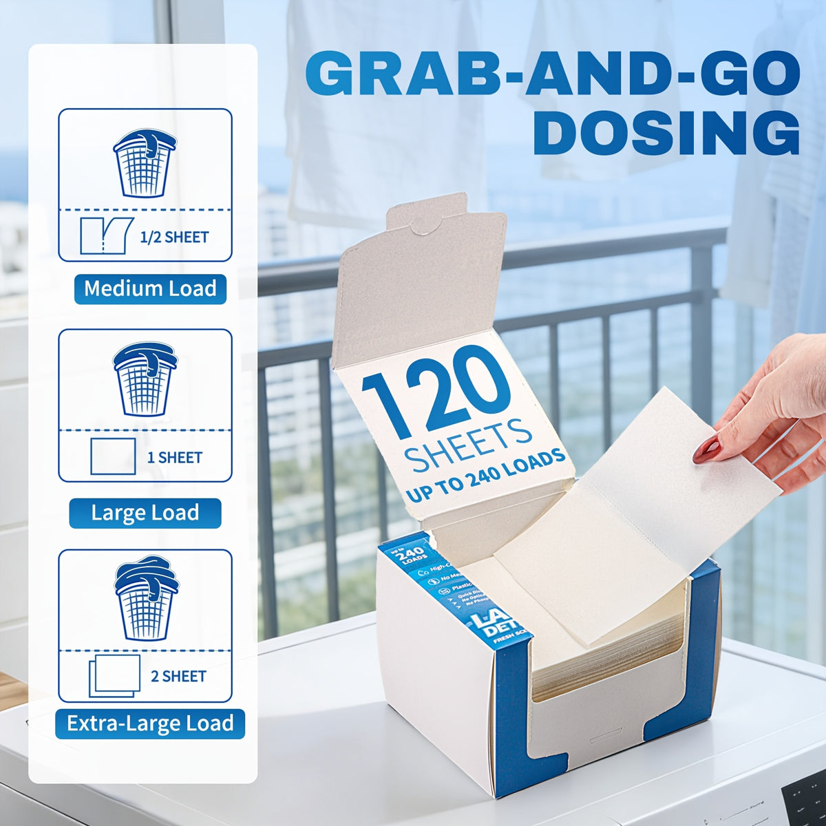 Laundry Detergent Sheets 240 Loads 120 Sheets - Liquidless No-Mess Eco Friendly Laundry Soap Sheets Lavender Scent Tough Stain Removal No Plastic Jug Space Saver