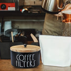 Rustic Wooden Coffee Filter Holder with Lid – Countertop Storage Container for Coffee Filters & Accessories, Kitchen Decor Organizer