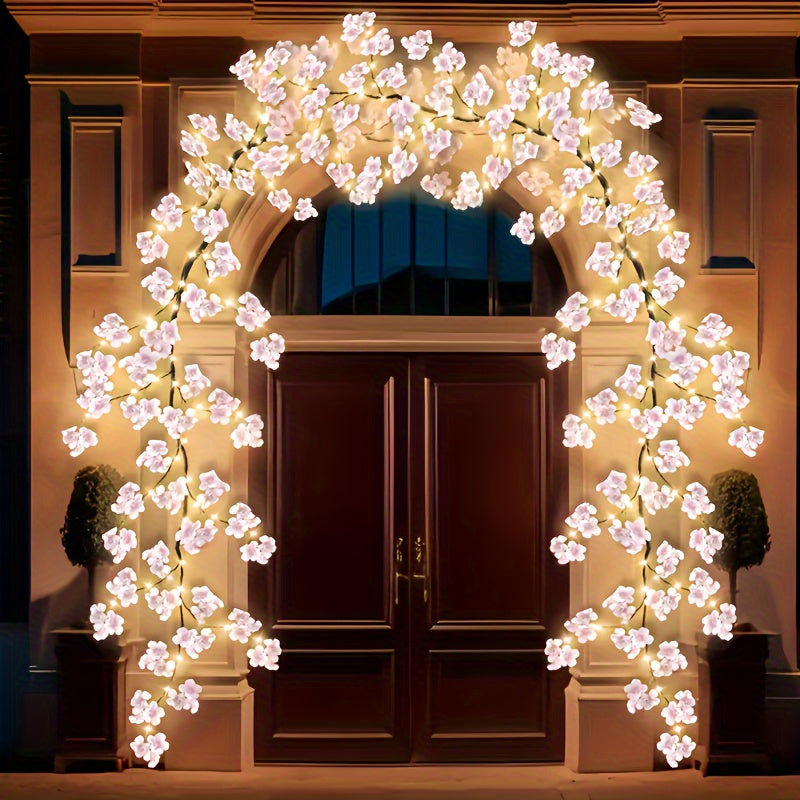 Cherry Blossom LED Chandelier Rattan Light, 96/144 LED USB Powered with 8 Modes – Hanging Flower String Light for Indoor Outdoor Holiday Party, Halloween, Christmas, Valentine’s Day & Seasonal Decor