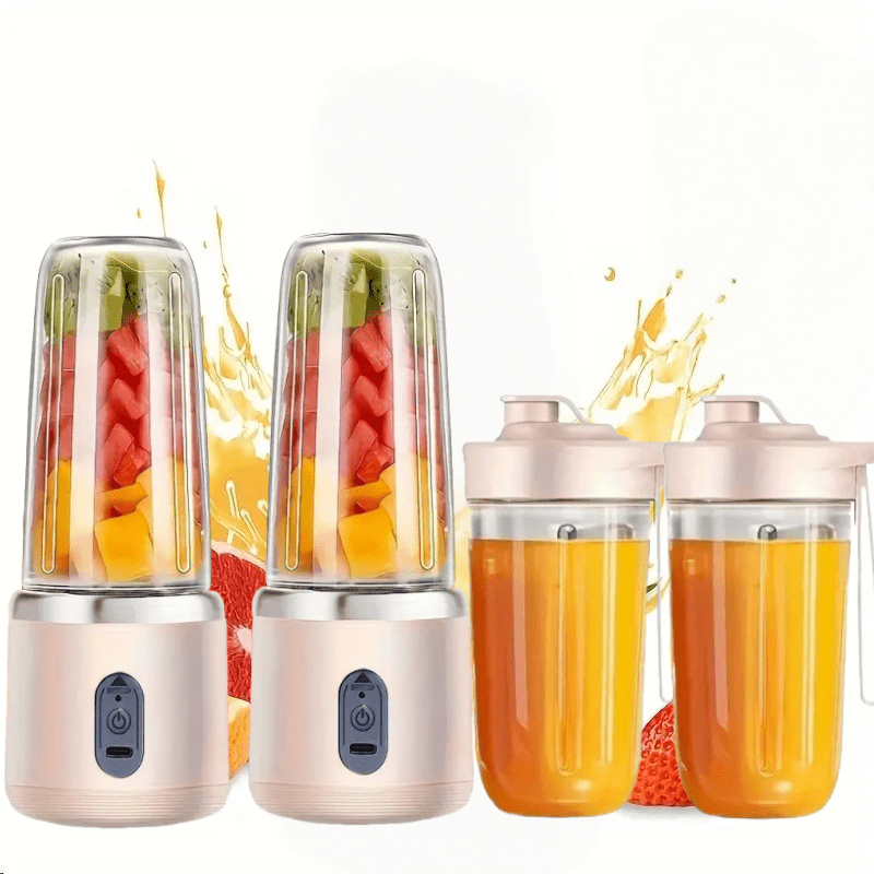 Portable USB Blender Juicer 2-Pack with 6 Blades | Handheld Smoothie Maker for Travel Office | USB Rechargeable Personal Blender for Milkshakes & Iced Drinks