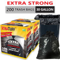 30 Gallon Trash Bags 200 Count Large Black Garbage Bags Bulk 4 Rolls Leak-Proof Ultra Strong for Kitchen Garden Industrial Commercial Home 113.5L