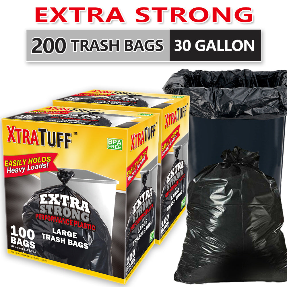 30 Gallon Trash Bags 200 Count Large Black Garbage Bags Bulk 4 Rolls Leak-Proof Ultra Strong for Kitchen Garden Industrial Commercial Home 113.5L