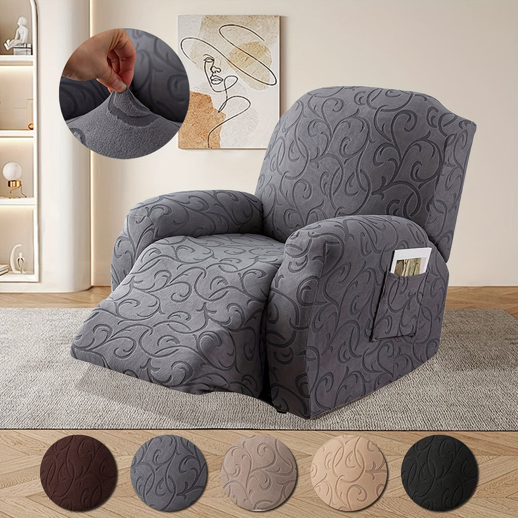 Stretch Recliner Sofa Slipcover Set of 4, Washable Couch Protector for Single Reclining Sofa with Elastic Base, Furniture Cover for Living Room