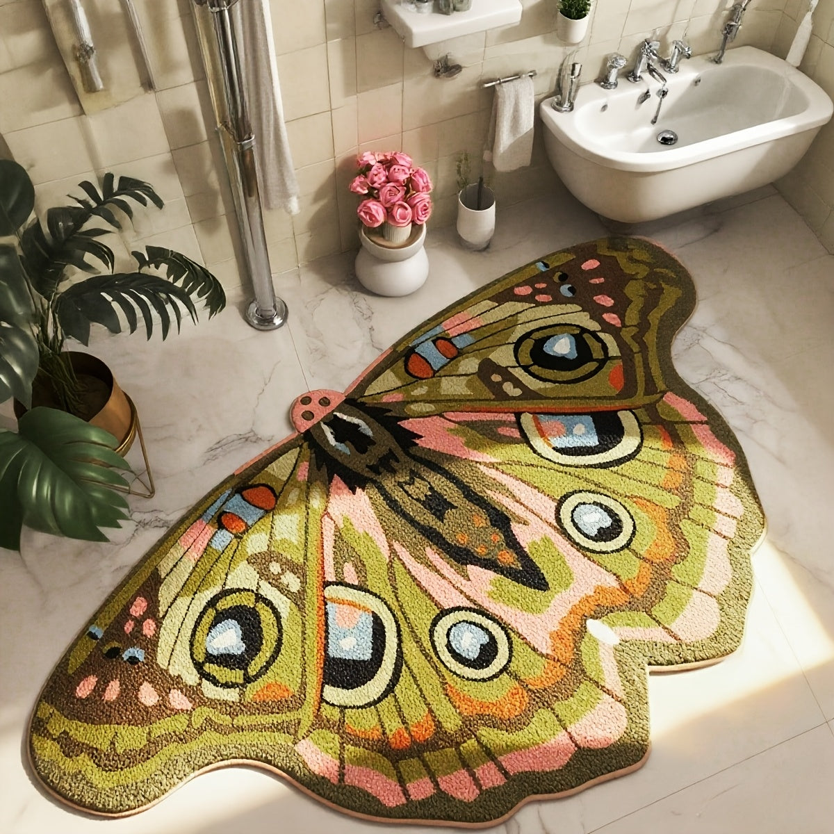 Butterfly Shaped Plush Rug Soft Carpet for Living Room Bedroom Bedside Creative Artistic Decor Modern Minimalist 2 Colors 3 Sizes
