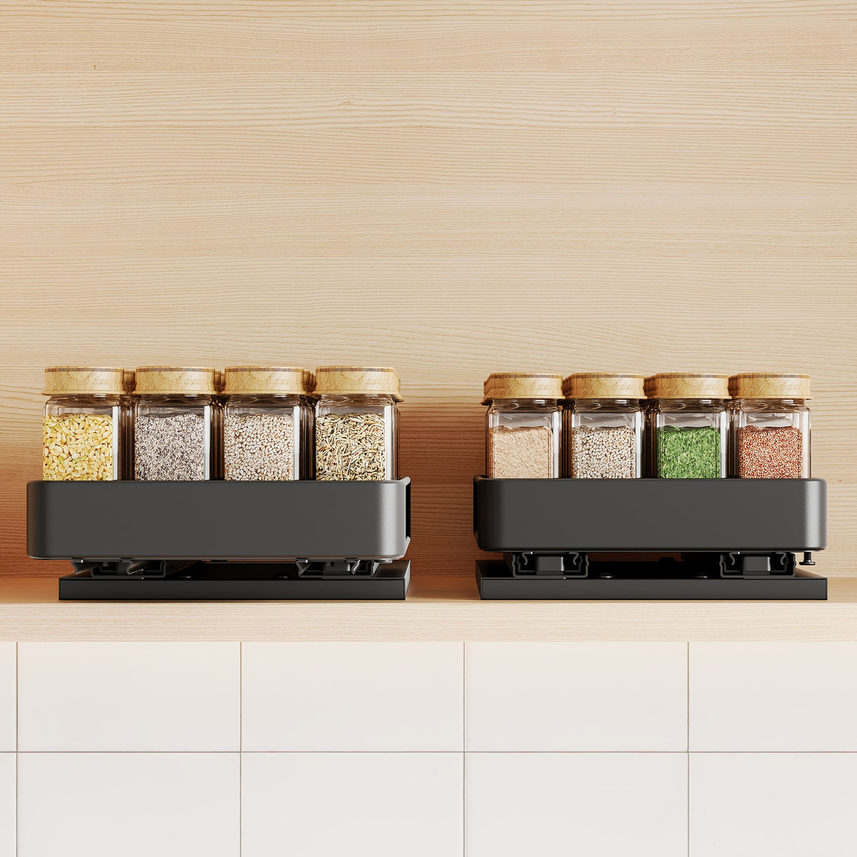 Cabinet Pull Out Spice Rack 2pcs Rust Proof Stainless Steel Under Cabinet Spice Organizer Adjustable L Shaped Sliding Double Rail Counter Storage Kitchen Accessories
