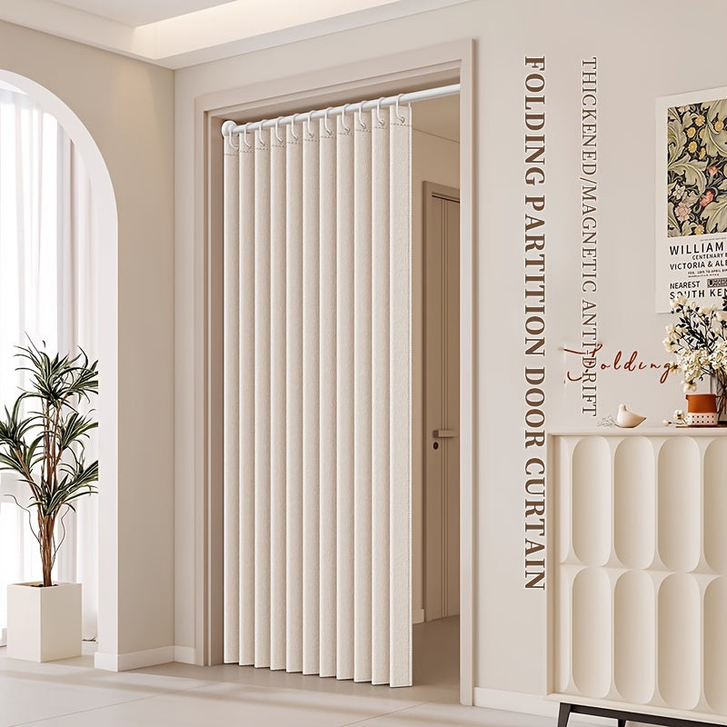 Boho Striped Magnetic Door Curtain – Elegant Folding Polyester Partition Curtain for Living Room, Bedroom & Kitchen, No-Drill Magnetic Closure, Hand Washable