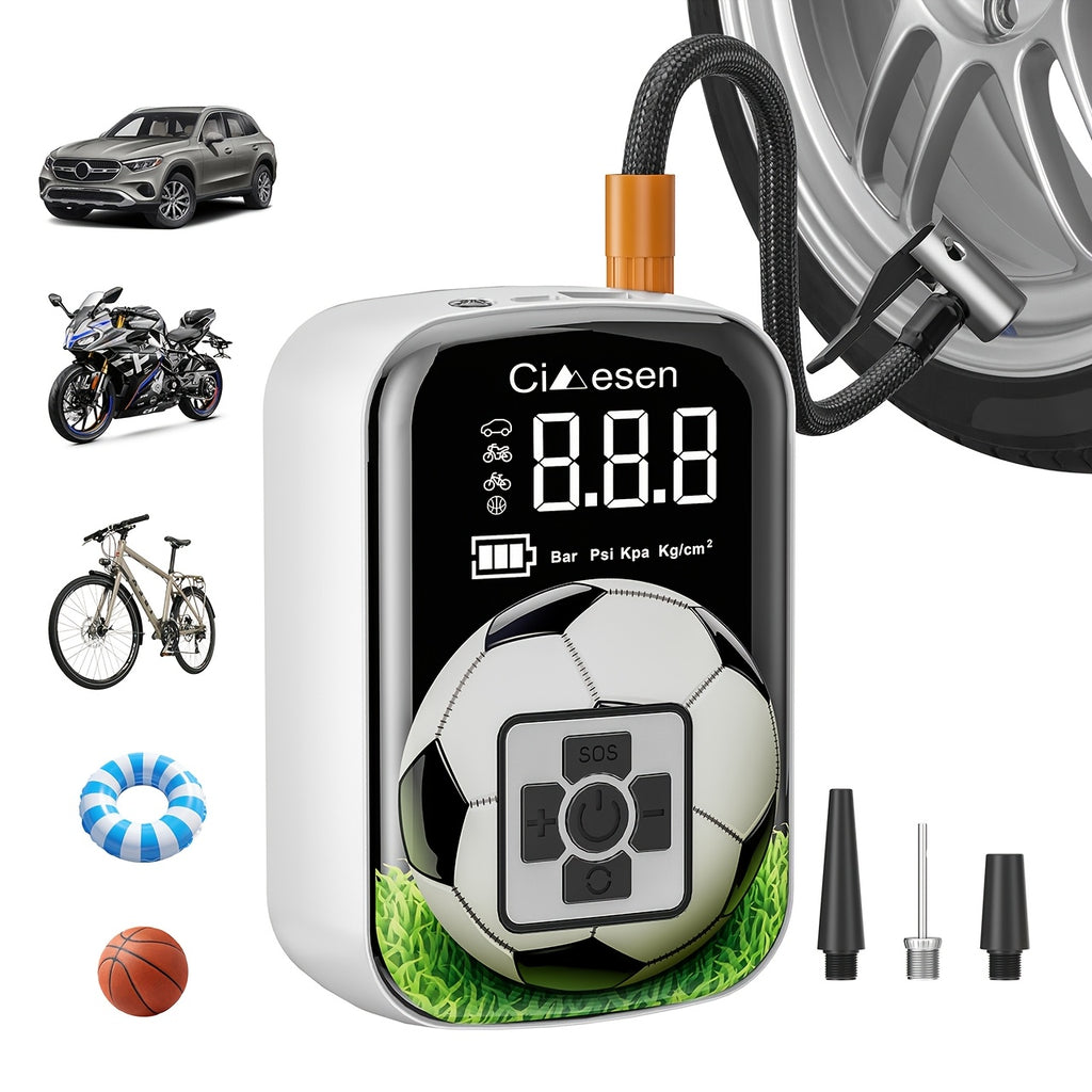 Portable Tire Inflator Cordless Air Compressor – 100W Digital Display, 4000mAh USB-C Fast Charge, 5 Modes, Multi-Nozzle, for Car Motorcycle Bicycle Tires & Sports Balls, 6 Colors