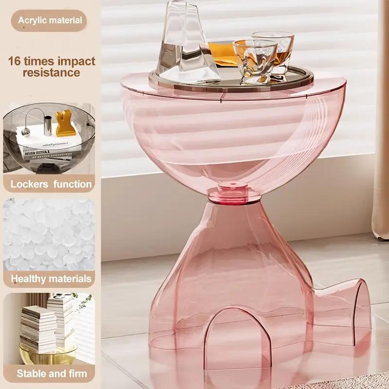 Bear Shaped Side Table Plastic Nightstand Cute Lamp Stand Coffee Cup Holder Compact Bedroom Living Room Decor Black Grey Coffee Green Pink