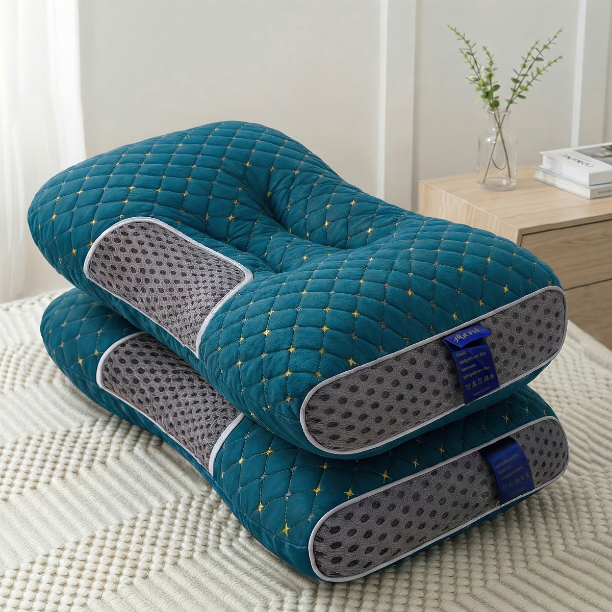 Ergonomic Neck Pillow 2-Pack with 3D Honeycomb Mesh Surface, Breathable Cooling Anti-Sweat Sleep Pillow, Soft Supportive Cushioning for Side and Back Sleepers