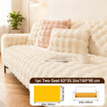 Bubble Faux Rabbit Fur Sofa Cover Non-Slip Stretchable 3/4 Seat Slipcover – Silicone Grip Breathable Furniture Protector for Living Room, Bed & Dorm, Machine Washable in Beige, Dark Grey & Khaki