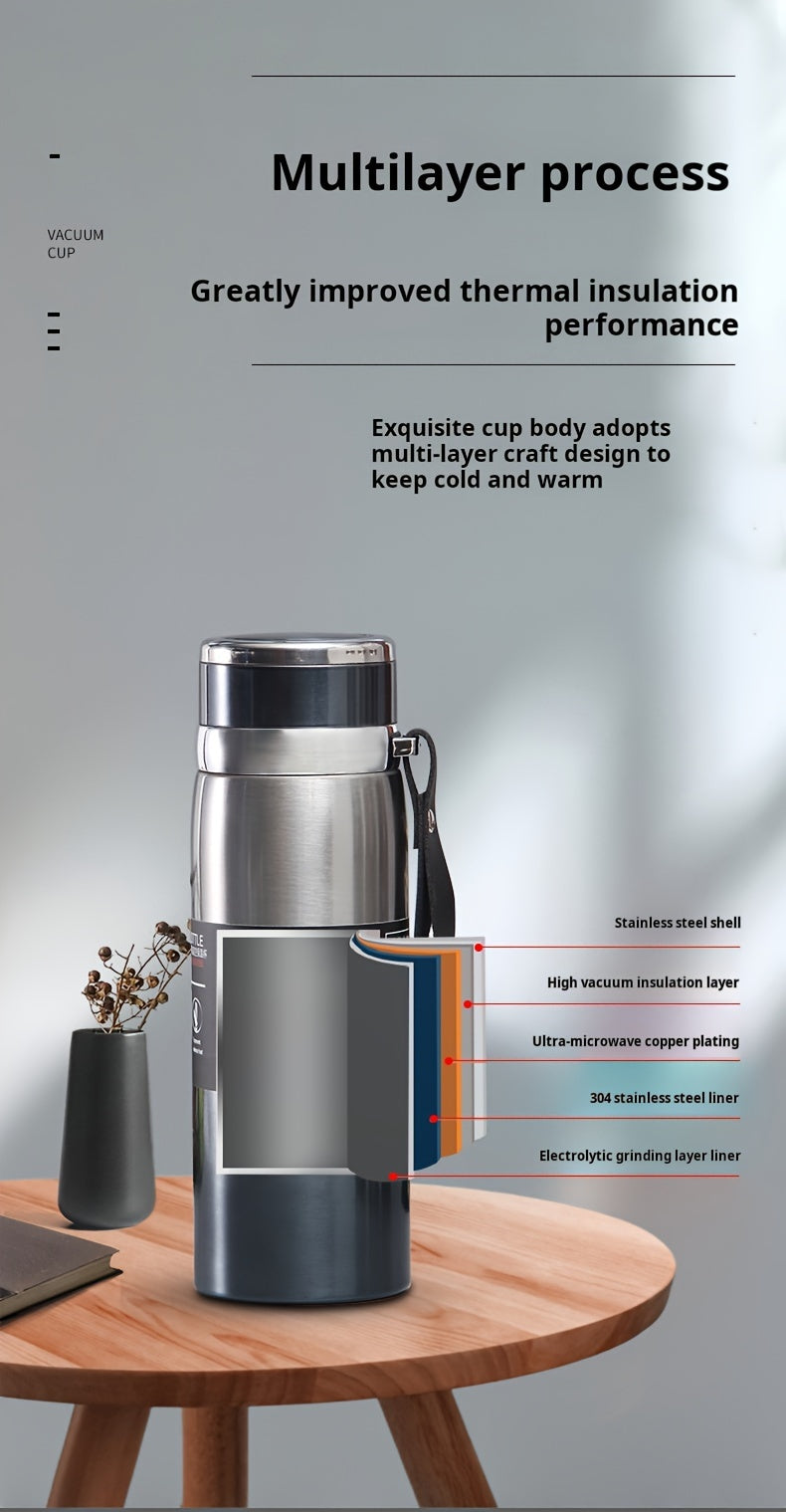 316 Stainless Steel Insulated Water Bottle 800ml/27oz with Carrying Sling - Keeps Cold 24 Hrs & Hot 10 Hrs, Portable Travel Bottle for Camping Hiking Driving, Gradient Blue Red Steel