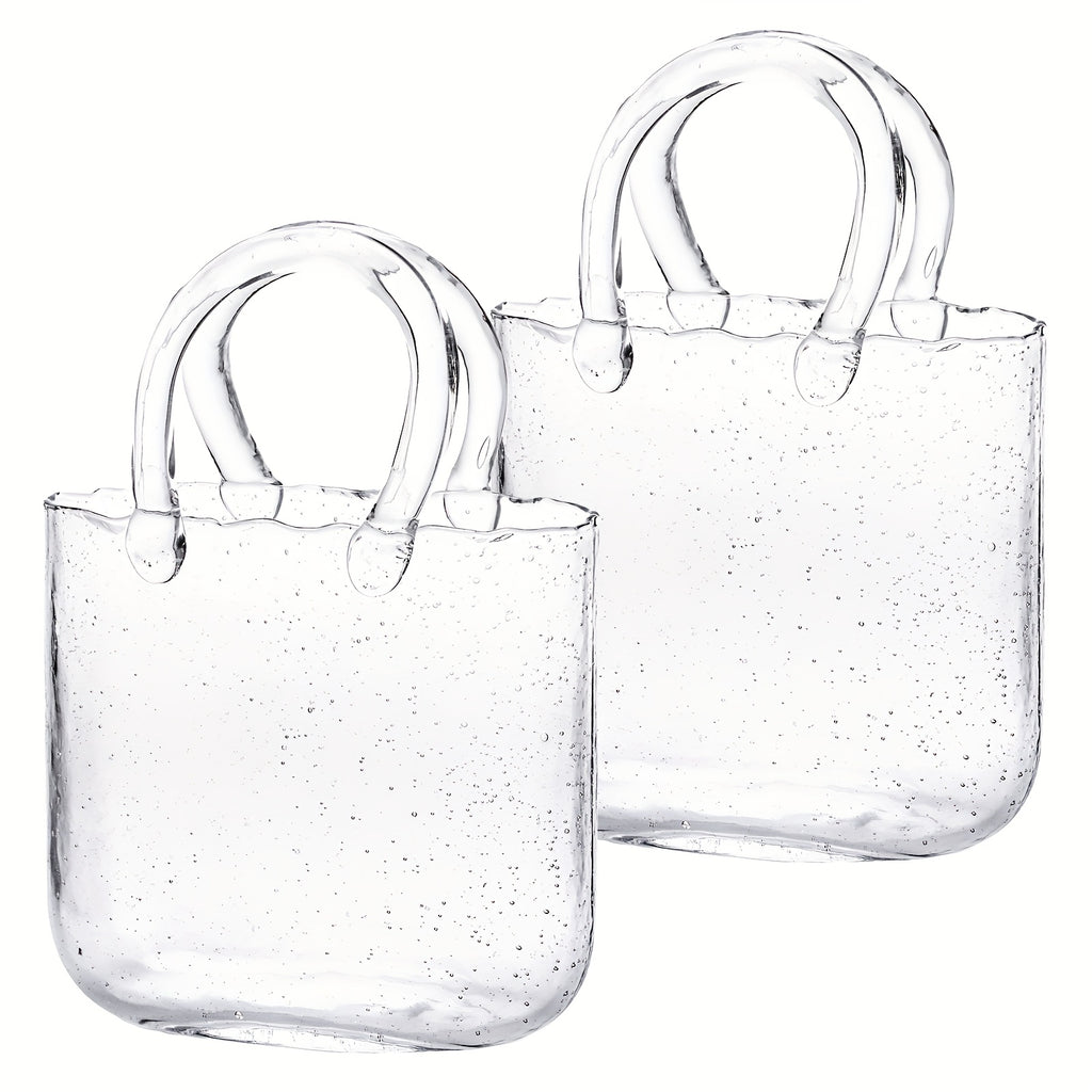 Glass Purse Vase Glow in the Dark with Bubble Handle Clear Bag Shape Flower Vase 7.7x3.9x10.4in Unique Centerpiece for Wedding Table Christmas Home Decor