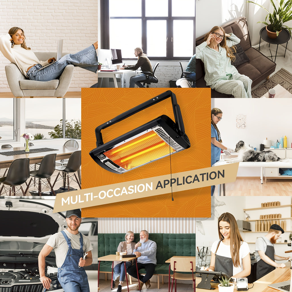 Ceiling Mounted Electric Heater 1500W – Garage, Shop & Patio Infrared Quartz Heater | 120V, 90° Adjustable Tilt, Dual Heating Elements, Overheat Protection | 1 or 2 Pack