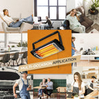 Ceiling Mounted Electric Heater 1500W – Garage, Shop & Patio Infrared Quartz Heater | 120V, 90° Adjustable Tilt, Dual Heating Elements, Overheat Protection | 1 or 2 Pack