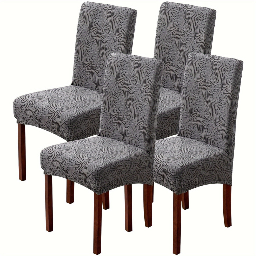 Stretch Jacquard Dining Chair Covers 4/6 Pack – Polar Fleece Slipcovers with Elastic Band, Removable Washable Chair Protector for Dining Room Kitchen Hotel Restaurant Home Decor