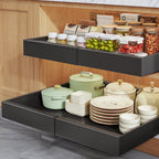Sliding Cabinet Organizer Set of 4 – Carbon Steel Pull-Out Drawer Baskets with Expandable No-Drill Rolling Shelves for Kitchen Cabinet, Under-Sink Storage, Pantry & Refrigerator Shelf Organizer