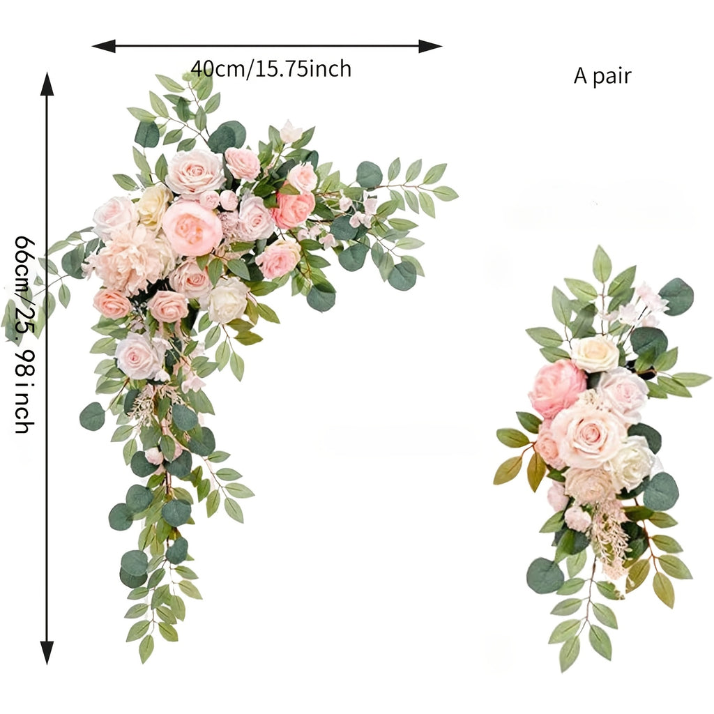Artificial Wedding Arch Flower Garland Set with Peonies & Eucalyptus, Faux Floral Swag for Wedding Backdrop, Party, Bridal Shower, Mother's Day & Valentine's Day Decoration, Pink or Blue White