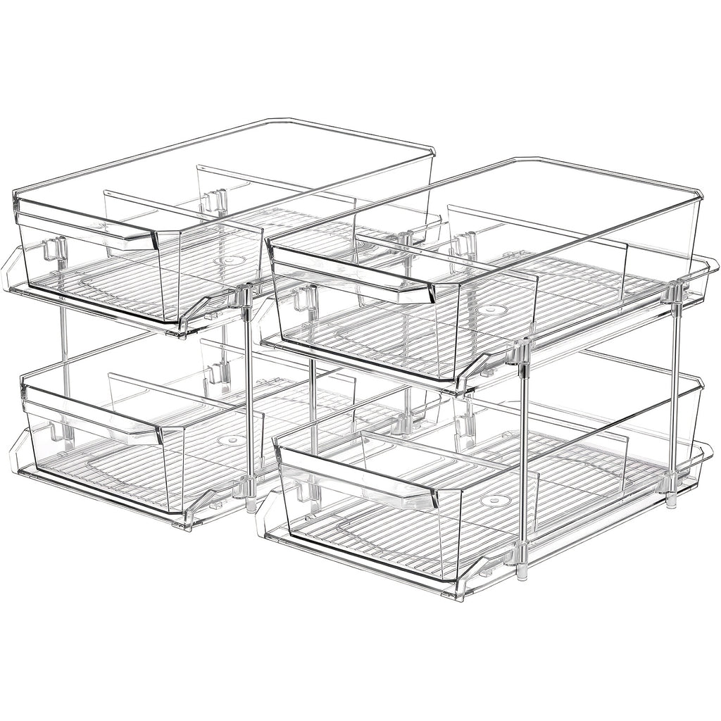 Transparent Pull-Out Storage Organizer – Double-Layer Slide-Out Cabinet Basket for Bathroom Vanity, Under-Sink & Kitchen, Space-Saving Plastic Shelf (1 or 2pcs)