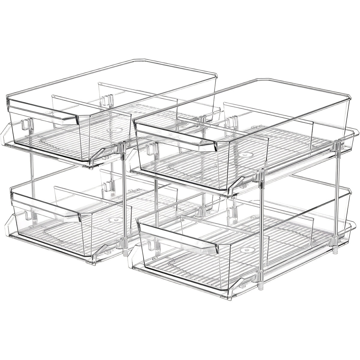 Transparent Pull-Out Storage Organizer – Double-Layer Slide-Out Cabinet Basket for Bathroom Vanity, Under-Sink & Kitchen, Space-Saving Plastic Shelf (1 or 2pcs)