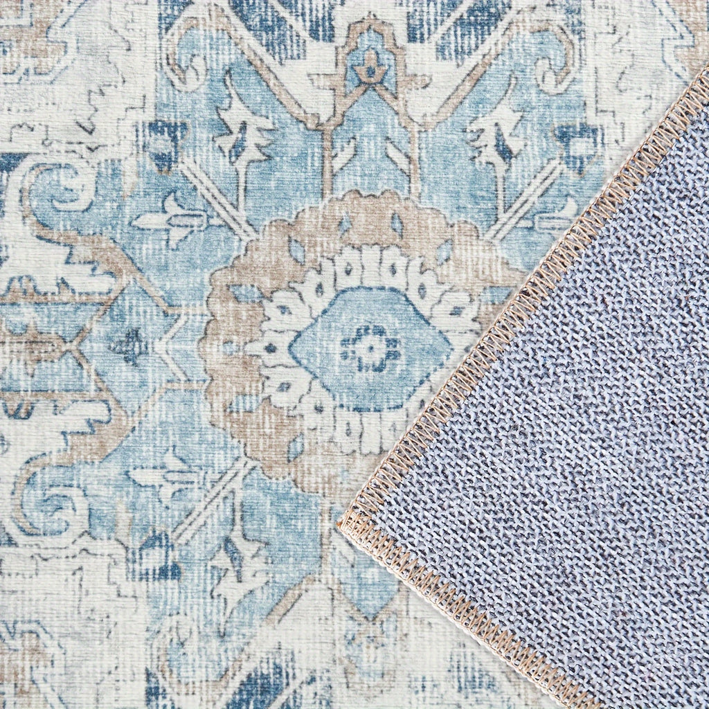 Washable Vintage Area Rug - Chenille Retro Distressed Multi-Print Foldable Lightweight Accent Rug for Entryway Bathroom Kitchen Living Room and Bedroom