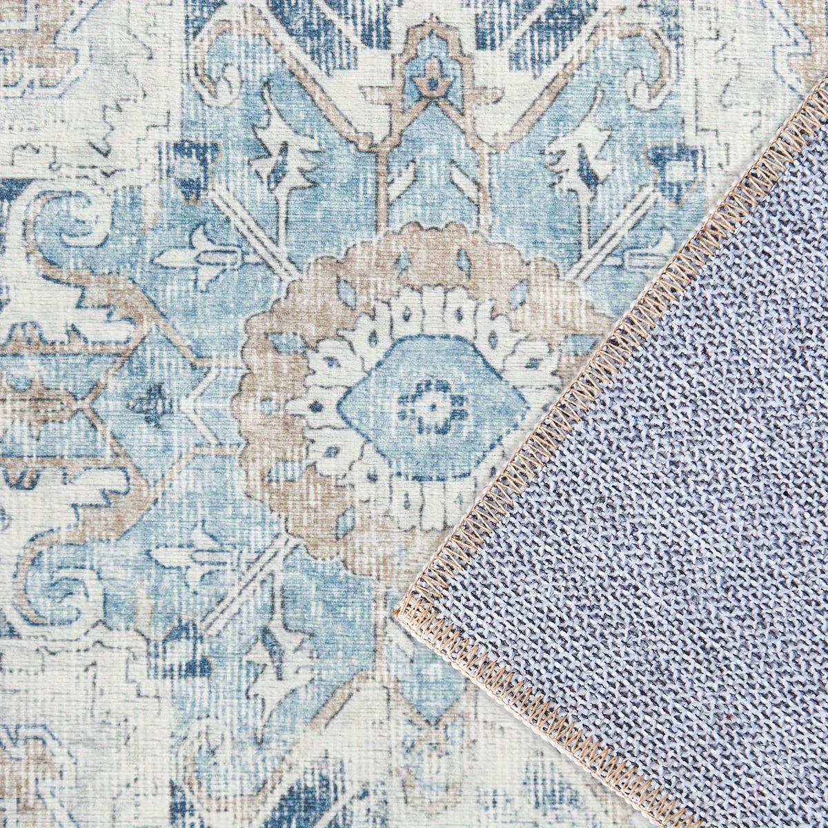 Washable Vintage Area Rug - Chenille Retro Distressed Multi-Print Foldable Lightweight Accent Rug for Entryway Bathroom Kitchen Living Room and Bedroom