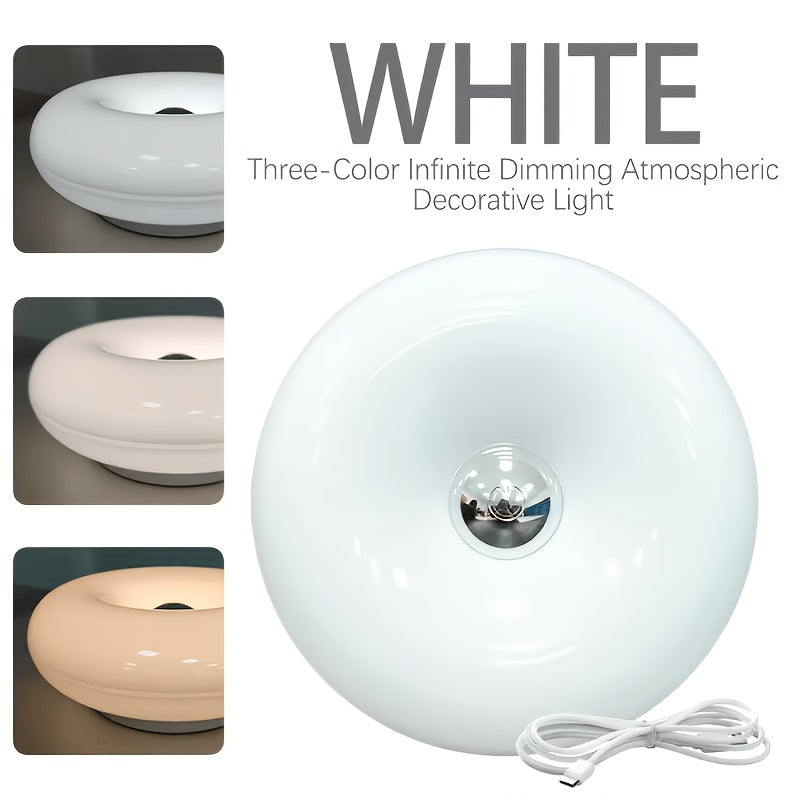 Touch-Control Dimmable Donut Table Lamp – 3-Tone USB Rechargeable, Wall-Mountable Night Light for Bedroom & Desk