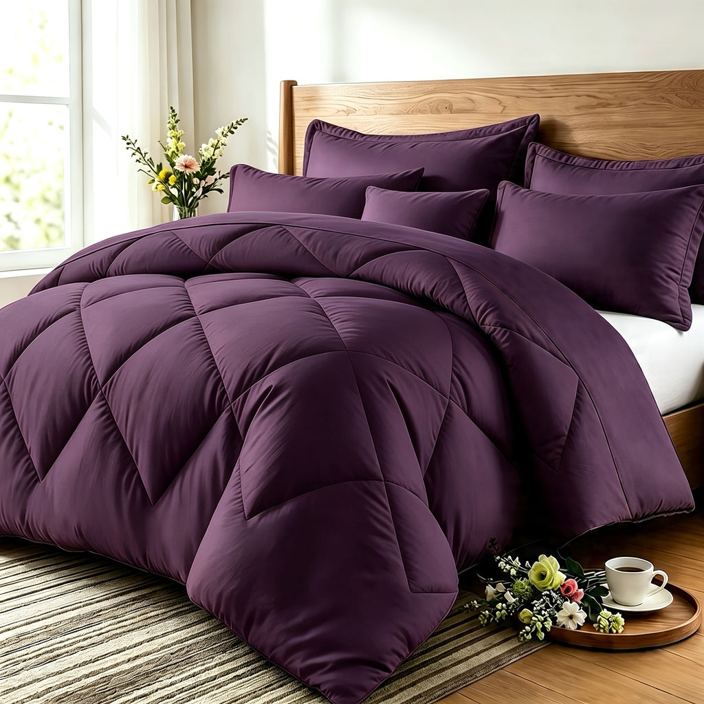 Quilt Set 3 Piece Lightweight Breathable Comforter with Pillowcases - Diamond Pattern Ultra-Fine Fiber Soft Bedding Set 42 Colors Twin Queen King Pinch Pleat