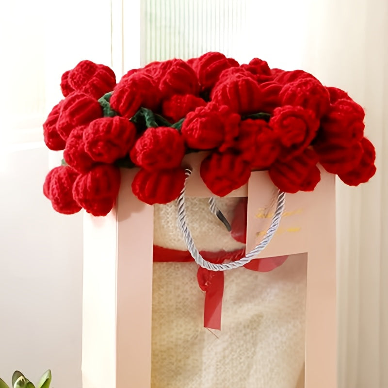 Rose Bouquet Blanket – 31.5inch 52-Flower Soft Throw with Gift Bag, 4 Colors, Romantic Gift for Valentine's Day Birthday Wedding