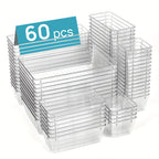 60-Piece Drawer Divider Organizer Set 4 Sizes Clear Plastic Storage Bins for Desk Office Drawer Kitchen Bathroom – Versatile Tray Organizers for Home Office Craft Supply Organization