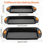 Non-Stick Baking Sheet Set with Silicone Handles – Heavy Carbon Steel Cookie Trays, Stackable, Assorted Sizes, 2/3/6/12/24 Pack for Baking & Roasting