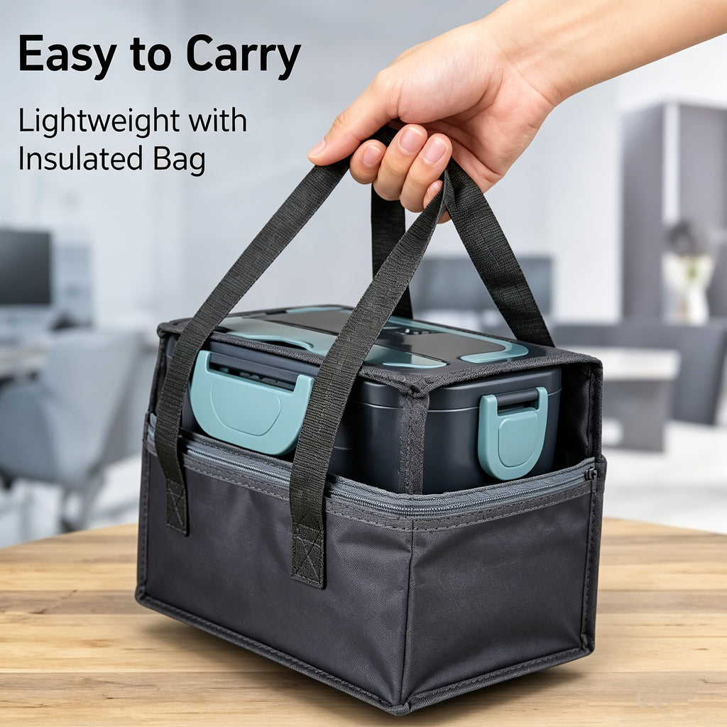 Portable Electric Lunch Box Food Warmer 54oz Dual Voltage - DC12-24V Car and AC120V Home - 316 Stainless Steel with Food Partition and Insulation Bag - 20-Min Quick Heating for Office and Travel