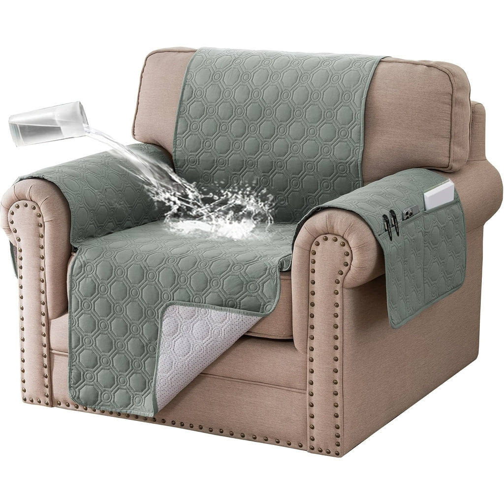 Liquid-Resistant Sofa Cover with Pocket, Geometric Pattern Couch Slipcover Furniture Protector for Pets, Washable Thick Soft 1 2 3 4 Seat Sizes Chair Loveseat Sofa