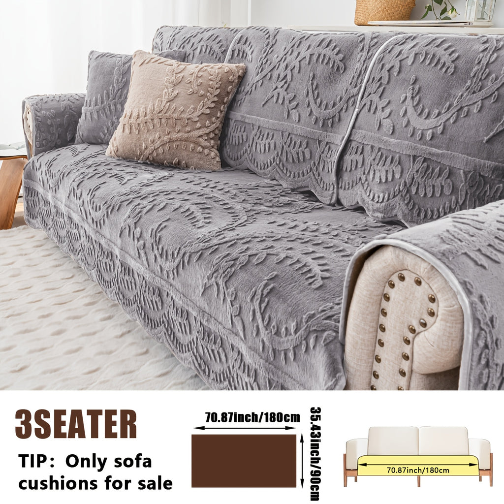 Plush Sofa Cover Faux Rabbit Fur Non-Slip, Thickened Quilted Sofa Cushion Cover Machine Washable, Warm Breathable Pet-Friendly Couch Pad for Living Room, Bedroom & Office