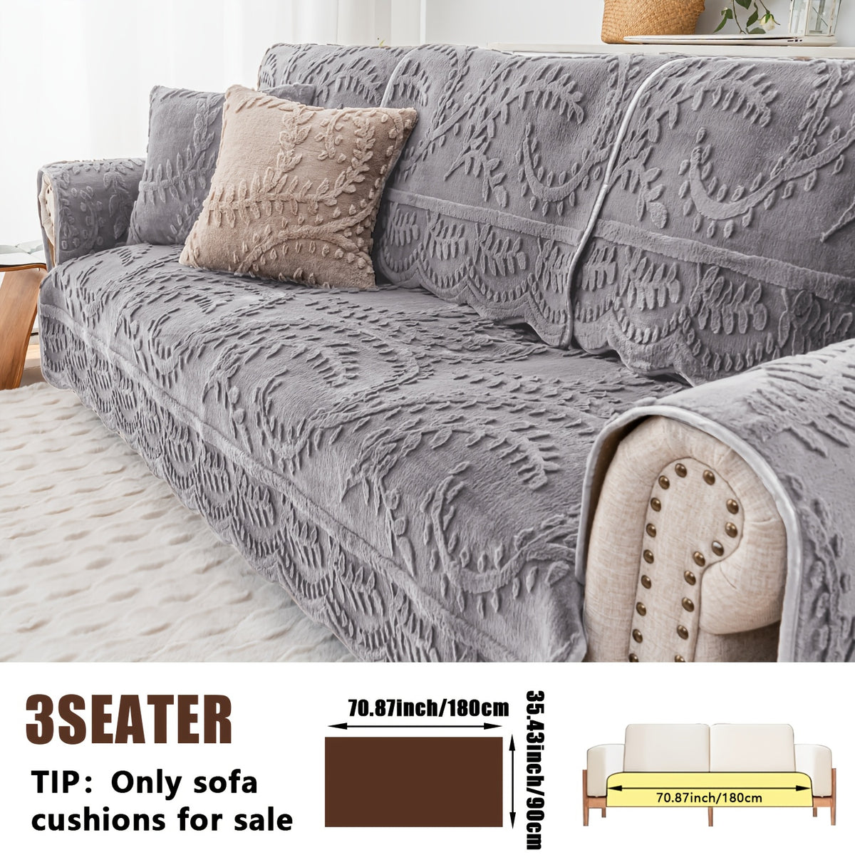 Plush Sofa Cover Faux Rabbit Fur Non-Slip, Thickened Quilted Sofa Cushion Cover Machine Washable, Warm Breathable Pet-Friendly Couch Pad for Living Room, Bedroom & Office
