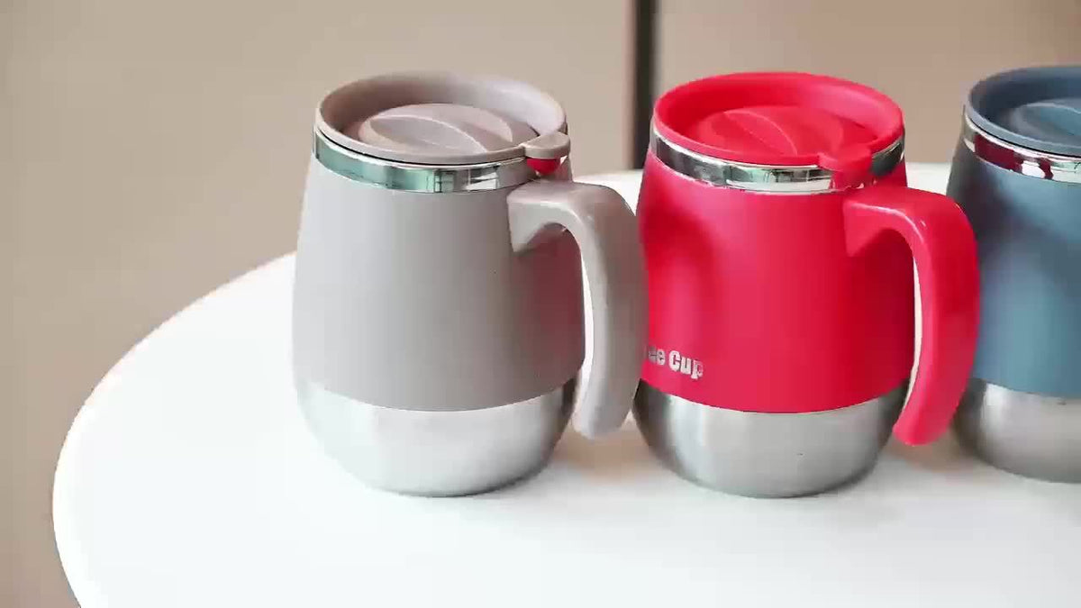 Insulated Coffee Mug Stainless Steel 16.91oz - Double Wall Vacuum Thermos Cup with Lid, Hot & Cold Travel Mug for Camping Outdoor Home, Red Khaki Blue, Holiday Birthday Gift