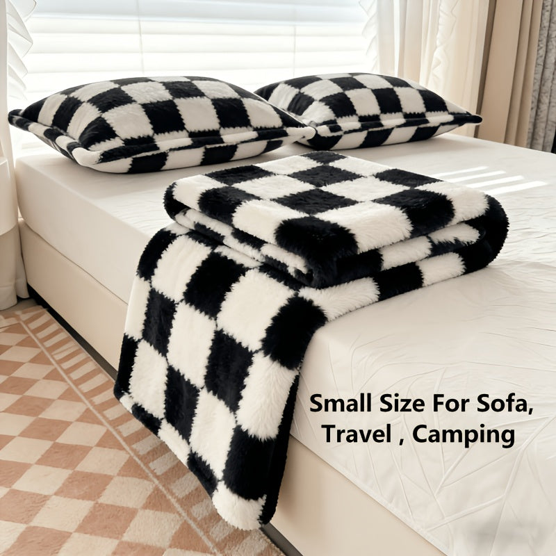 Checkerboard Flannel Throw Blanket 3D Embossed Super Soft Plush Fleece Aesthetic Checkered Blanket for Sofa Bed OEKO-TEX Machine Washable 5 Colors