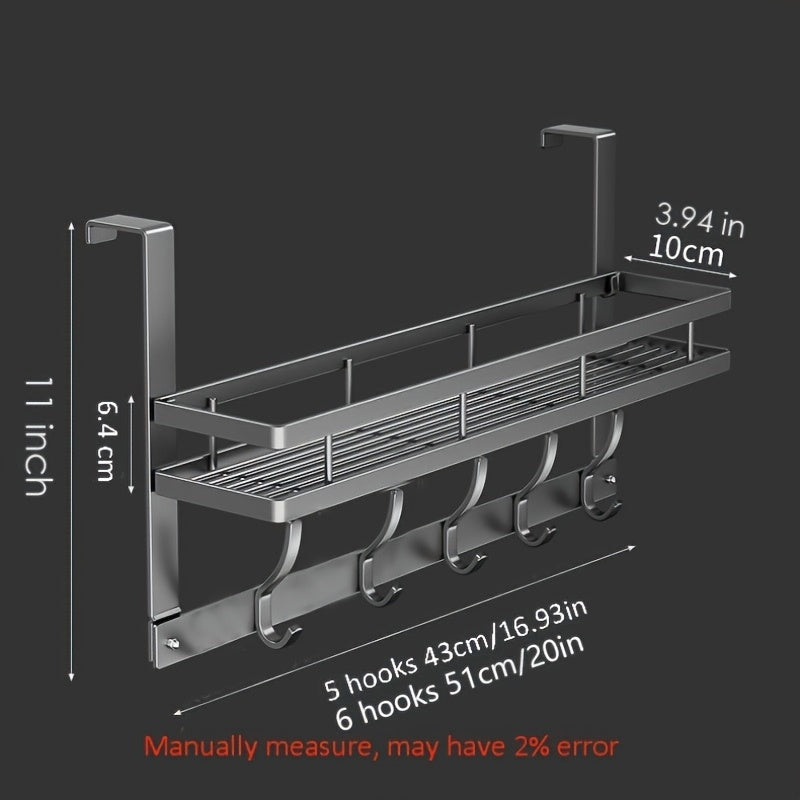 Over Door Hook Rack 2-Tier 5 or 6 Hooks Rustproof Metal – Space-Saving No-Damage Hanger for Clothes, Coats, Hats & Handbags, Gray