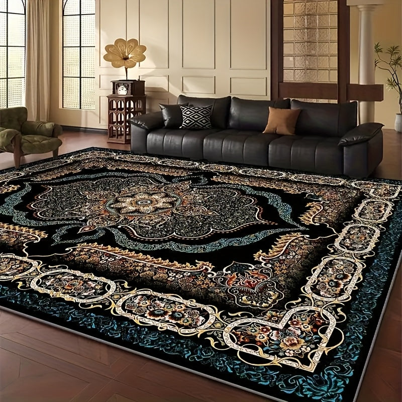 Dark-Toned Bohemian Area Rug Skin-Friendly – Non-Slip Non-Shedding Machine Washable Pet-Friendly Floor Mat for Living Room, Bedroom & Kitchen, 5 Sizes