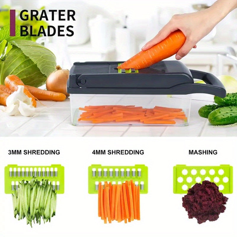 Vegetable Chopper 16-In-1 Professional Onion Chopper Multi-Function Food Slicer Dicer with 8 Blades and Container Kitchen Carrot Cutter Gift for Dad