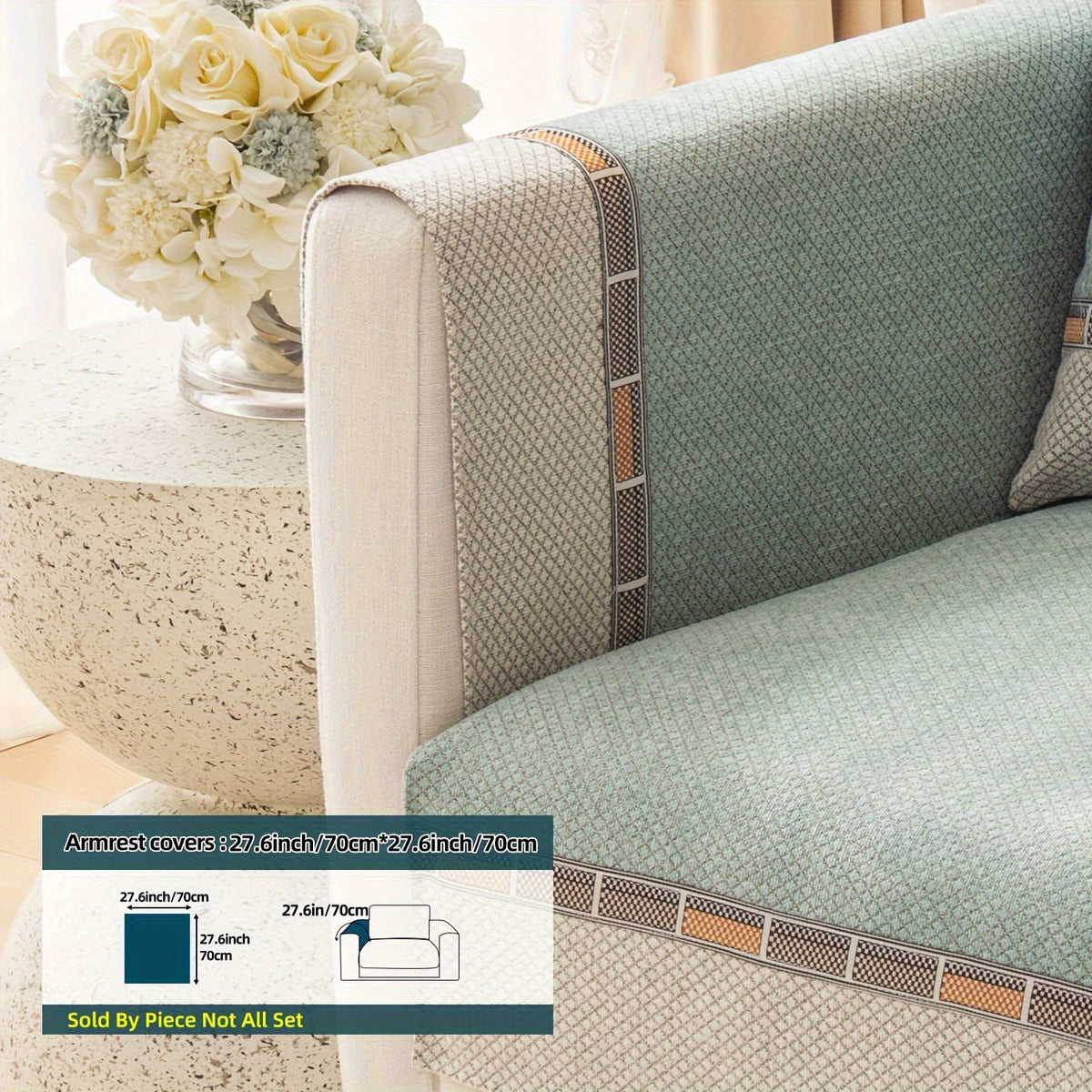 Bohemian Chenille Sofa Cover Non-Slip – Sofa Seat Cushion, Backrest, Armrest & Pillowcase Sold Separately, Dog Friendly Two-Tone for Bedroom Office Living Room, 4 Colors
